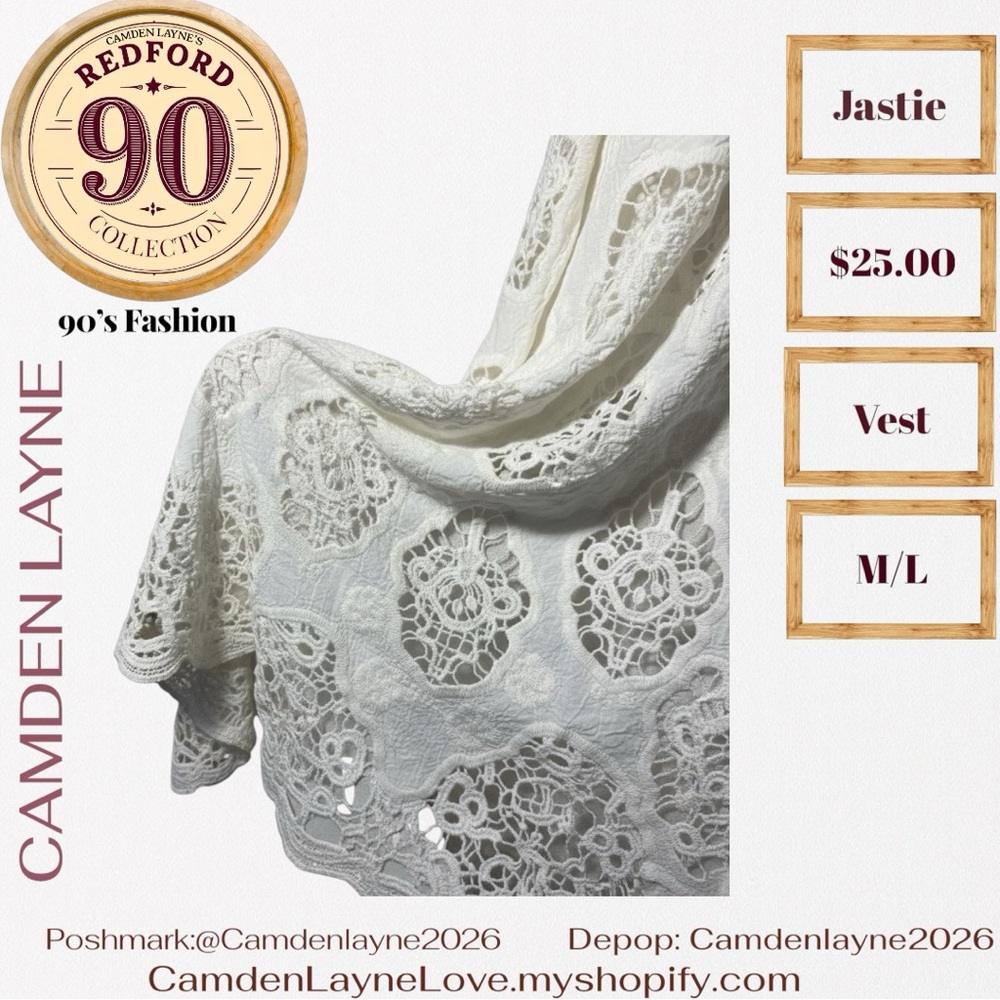 Jastie Crocheted Cream Lace Boho Vest - Picture 6 of 9